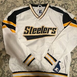 STARTER White and Black Steelers Windbreaker